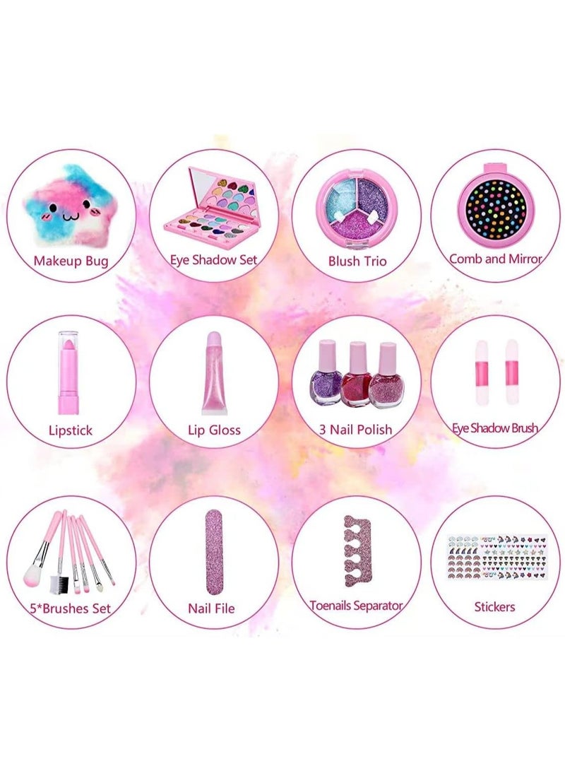 تابيت مجموعة مكياج للبنات - 20 قطعة، قابلة للغسل، غير سامة، مع حقيبة مستحضرات تجميل أميرة لطيفة، ألعاب مكياج مناسبة للفتيات من عمر 4 إلى 9 سنوات - Image 3